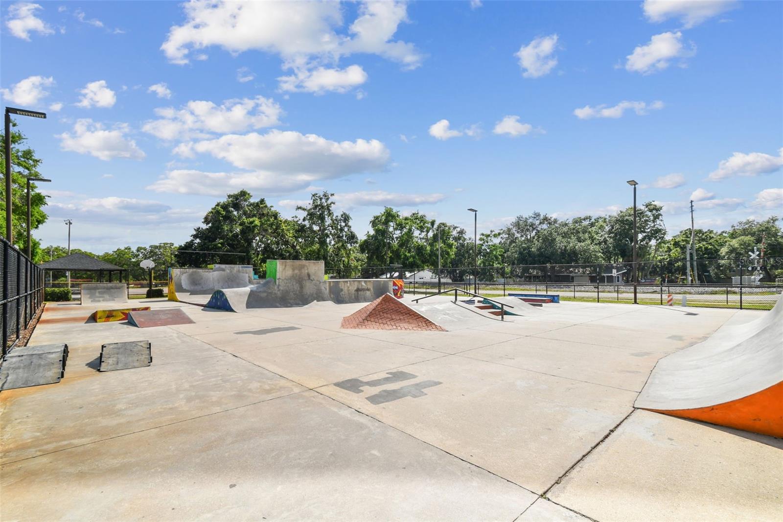 Skateboard park is a short walk along the neighborhood street.