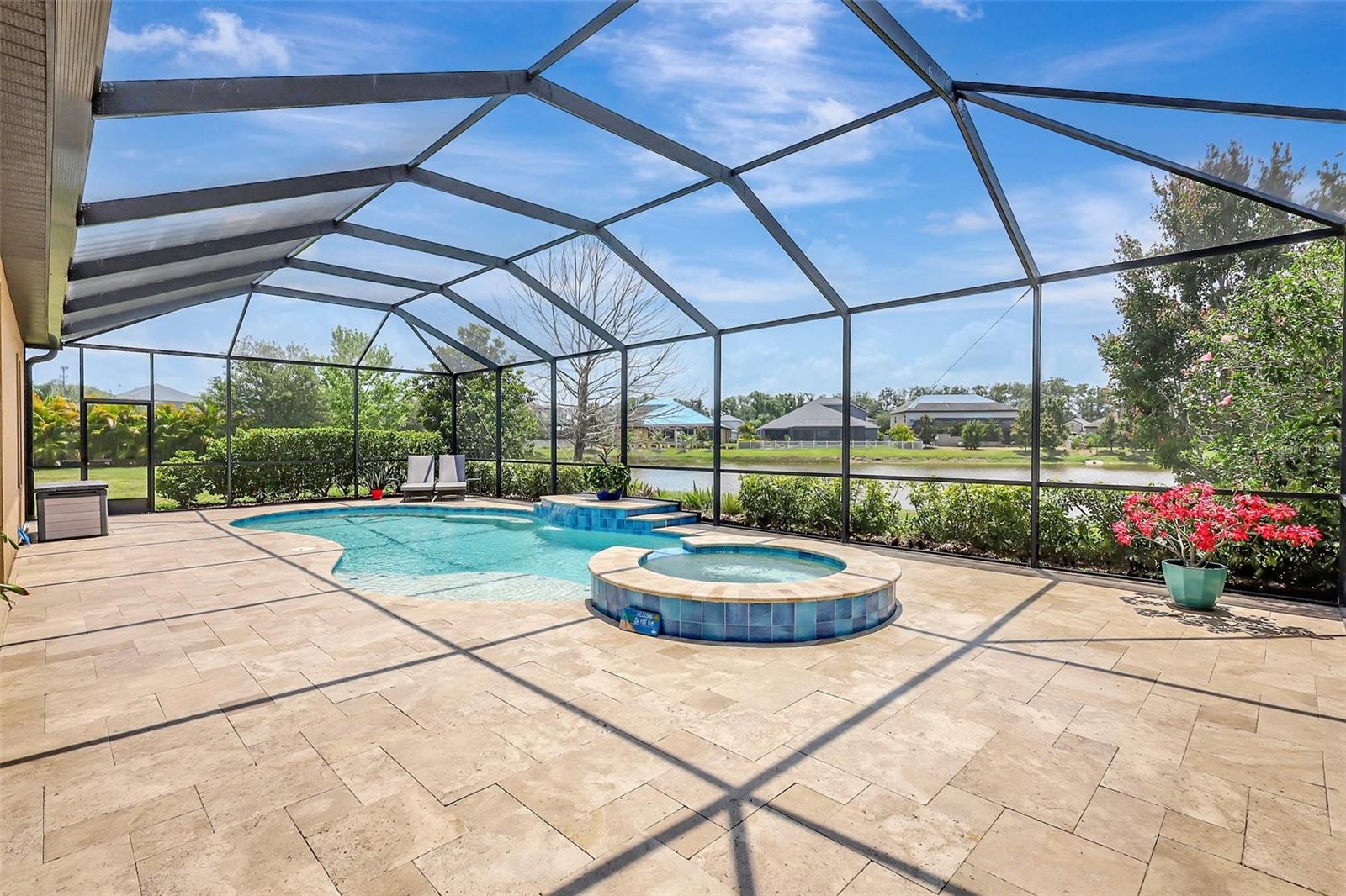Travertine Deck and Built In Spa
