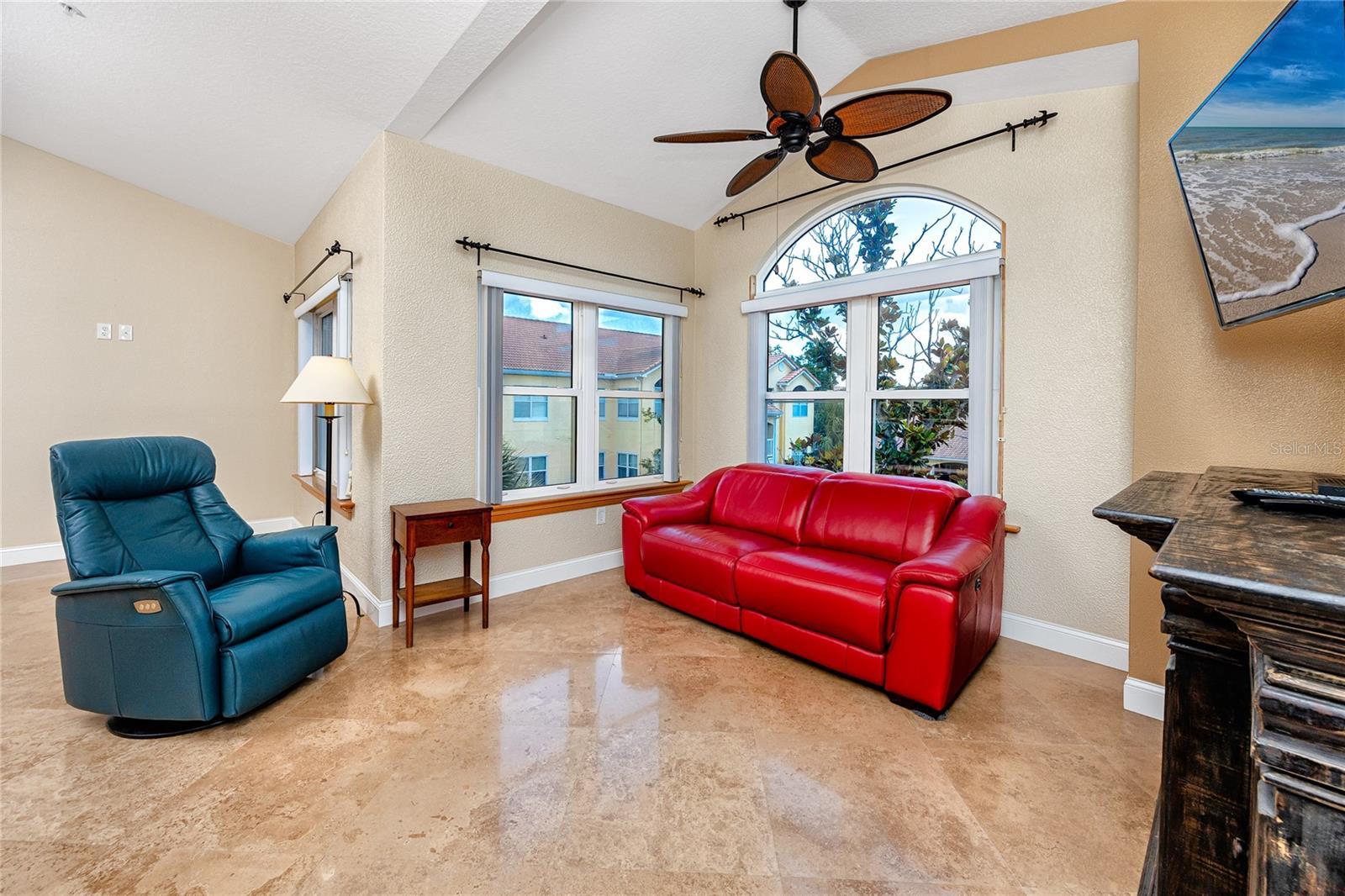 Spacious living space with vaulted ceilings