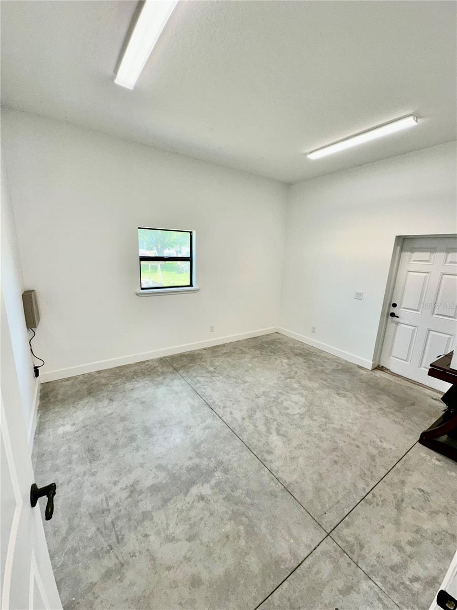 Detached garage office and front door entrance