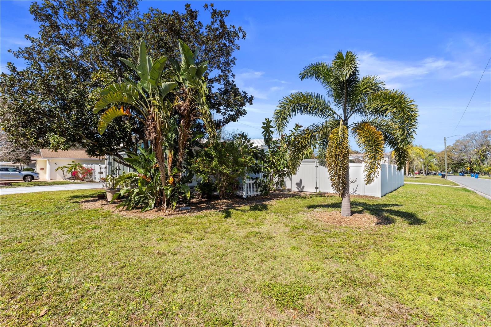 Large corner lot has a lot of privacy.