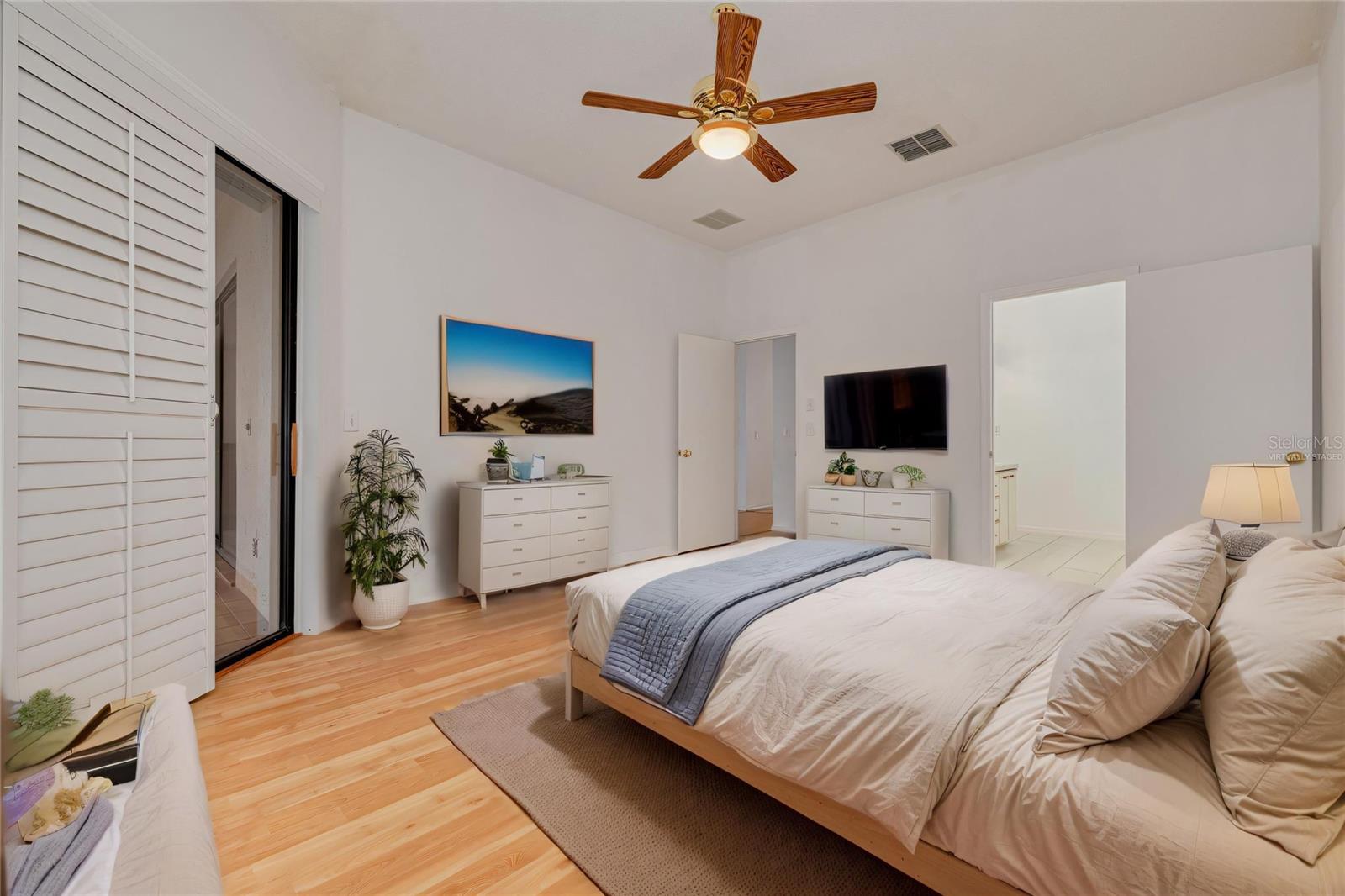 Virtually staged primary bedroom