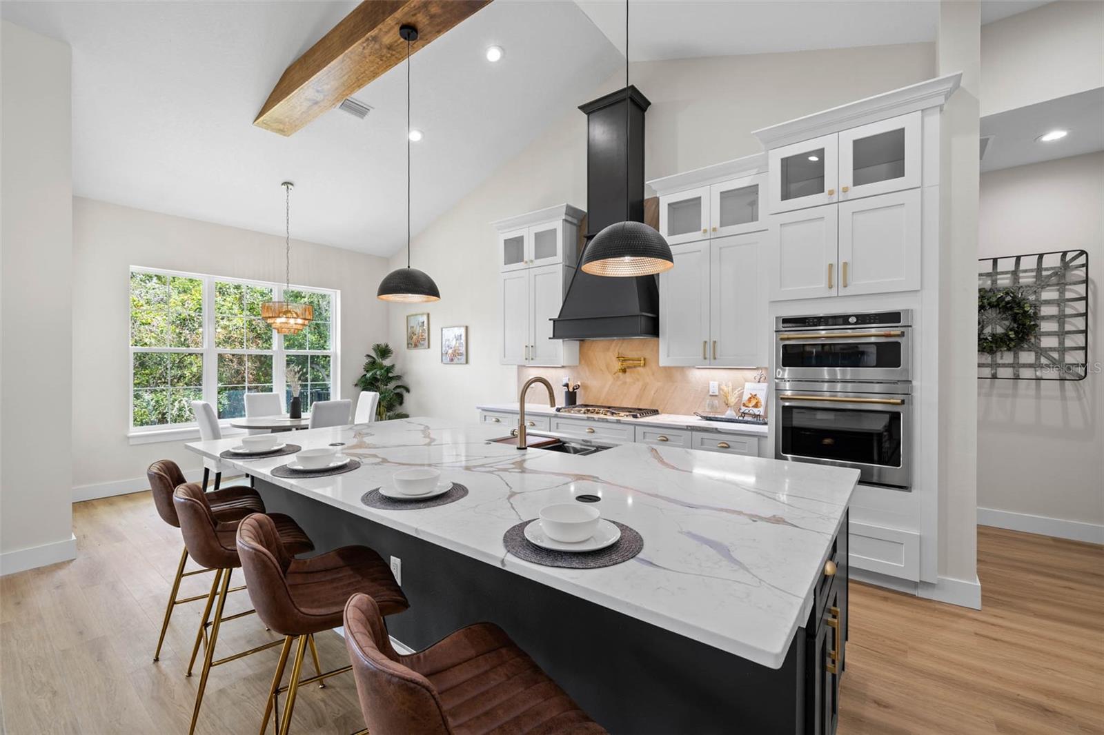 kitchen with exposed beam