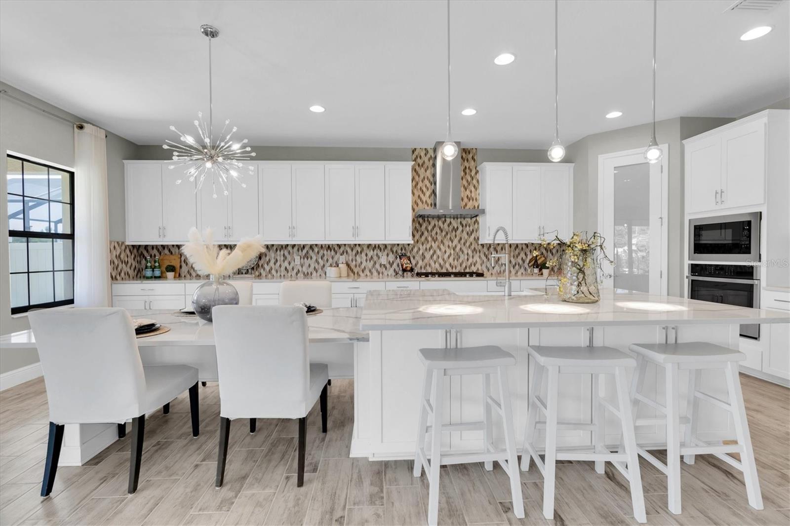Gourmet kitchen with extended island
