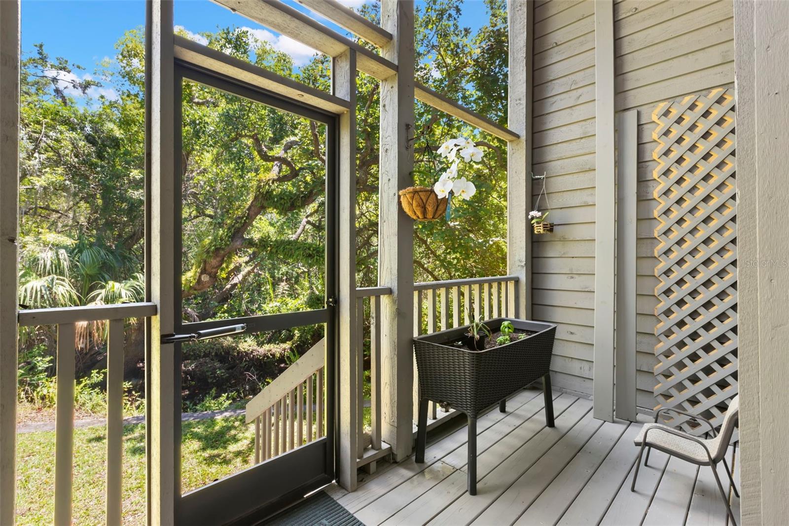 Screened lanai with serene wooded and creek views