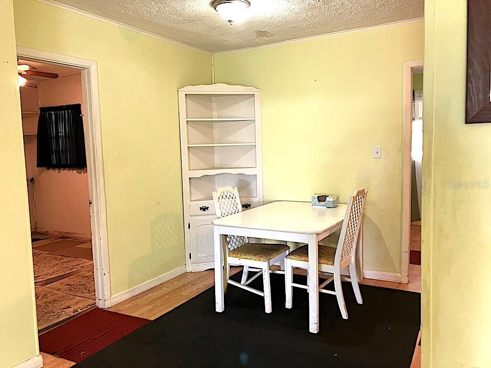 VIEW FROM LIVING ROOM LOOKING AT  ROOM. DOOR ON TEH LEFT LEAS TO THE INDOOR LAUNDRY ROOM; ENRTYWAY ON RIGHT LEADS TO FLORIDA ROOM