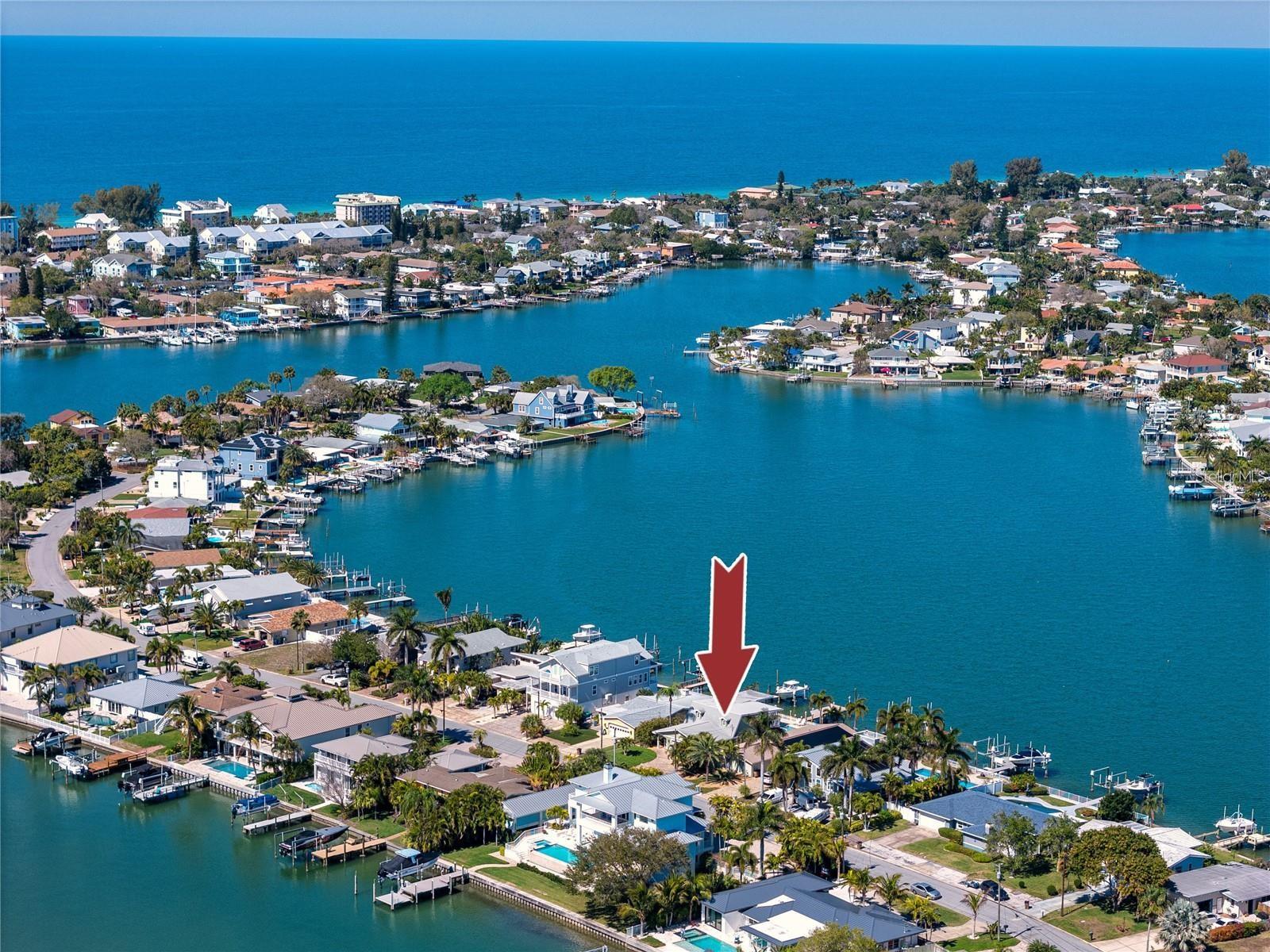 Aerial view showing close proximity to the Gulf