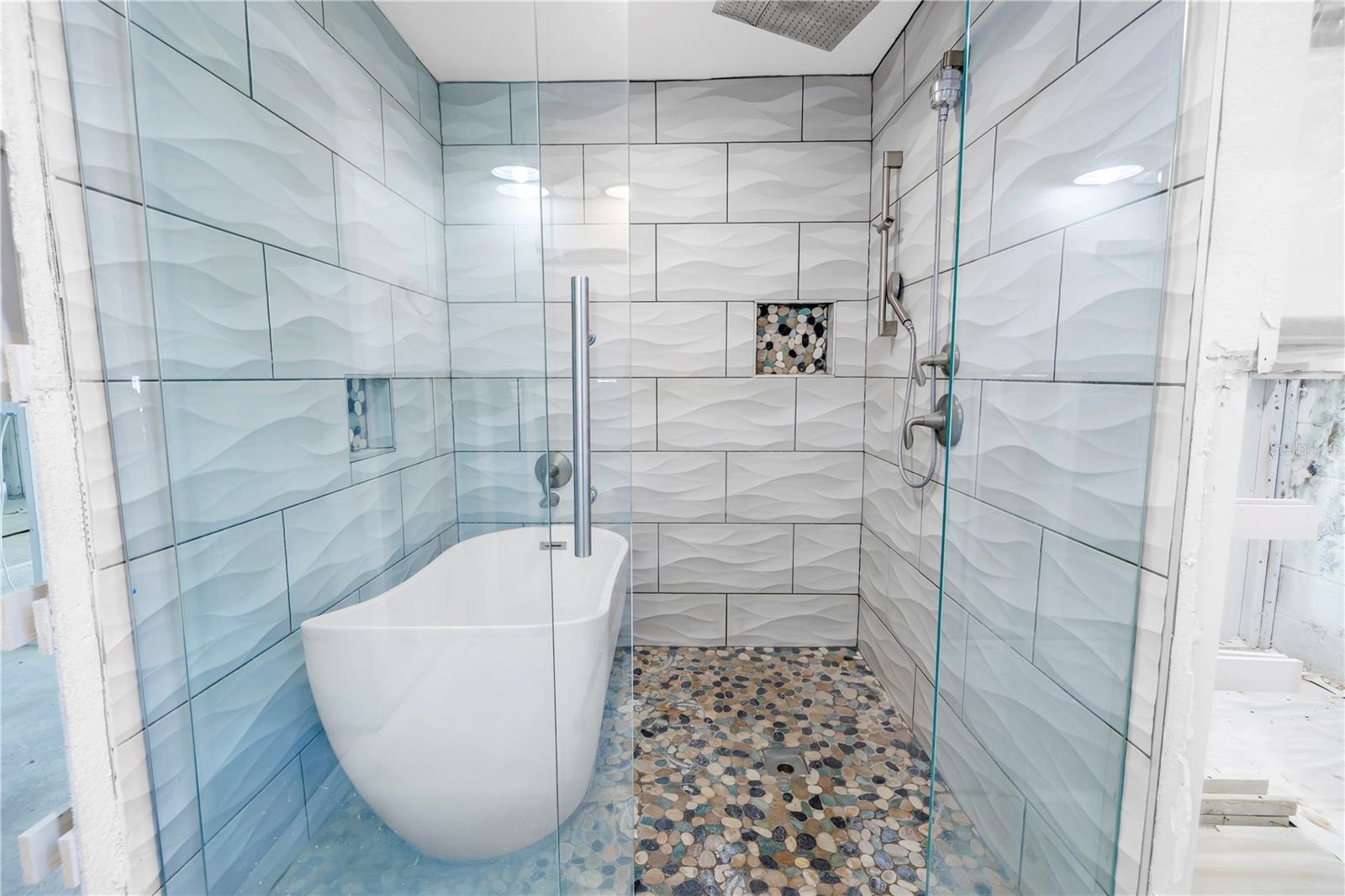 Main bath shower with soaking tub