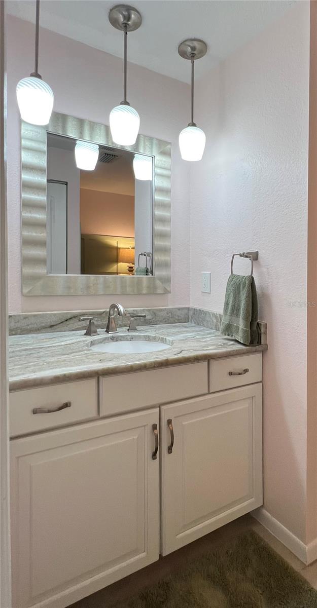 Primary bathroom sink vanity area