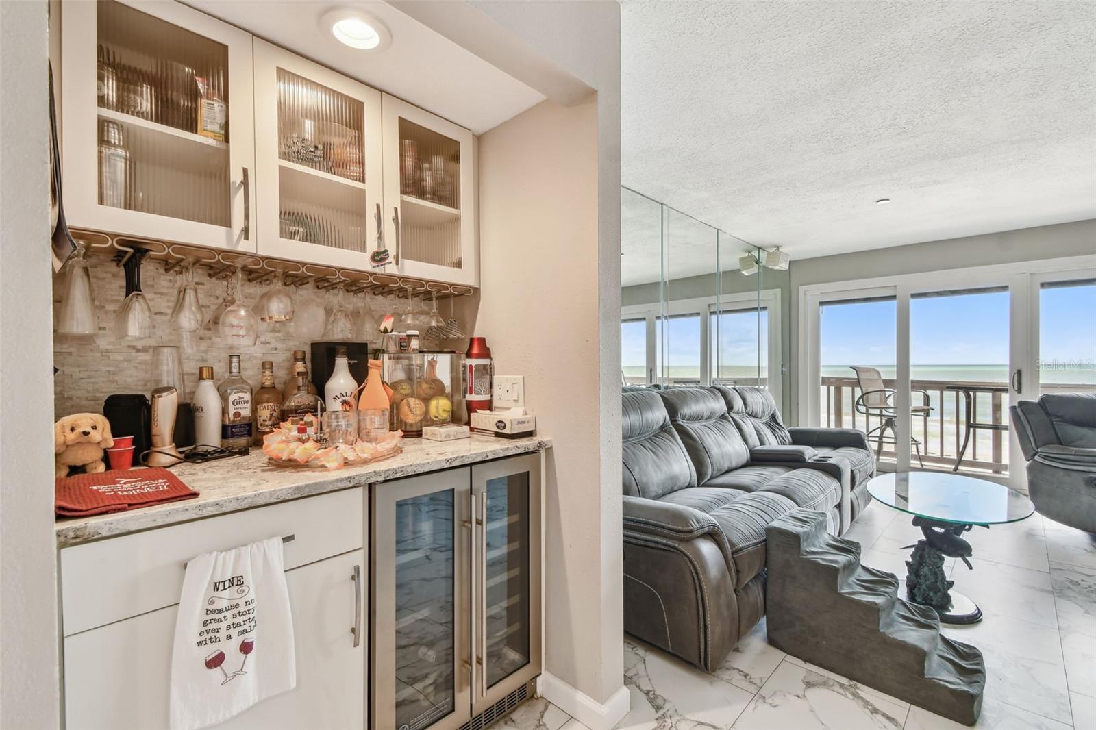 Dry bar with wine refrigerator