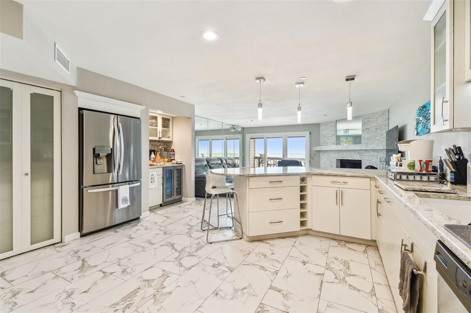 Kitchen with view of the beach and Gulf.