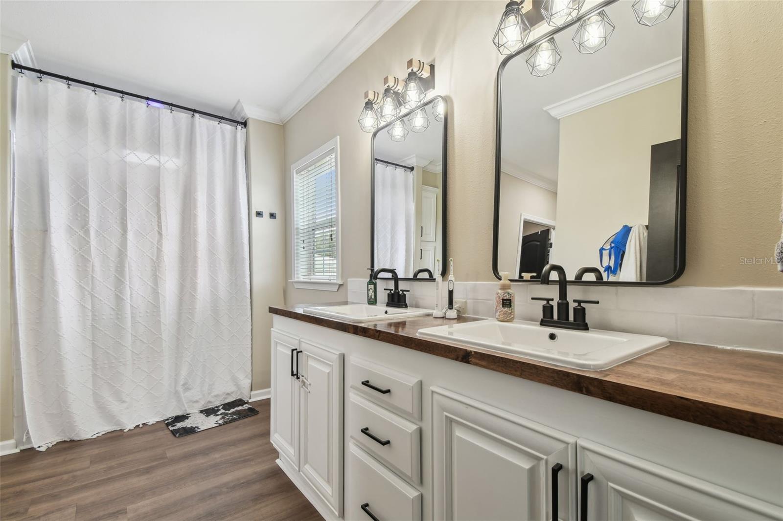 Primary Bath with Dual Sinks and Walk  In Shower and Closet