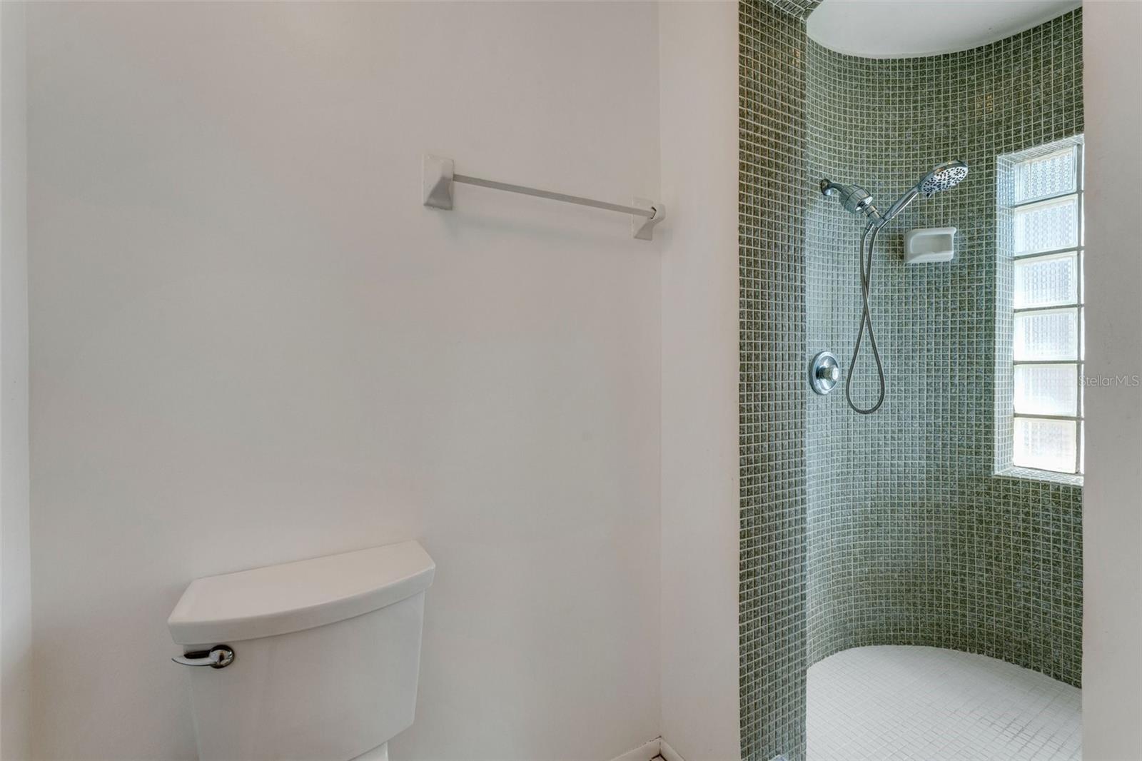 Glass Block Circular Shower in Primary