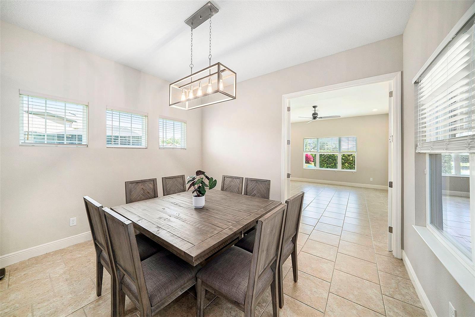 Dining room with view of access to bonus room