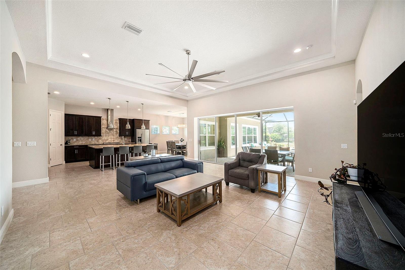 View of living room and kitchen