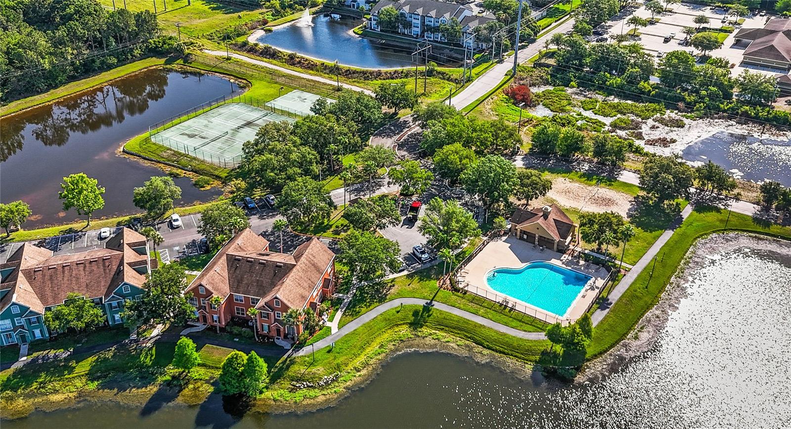 Pool #2, volleyball court and tennis courts.