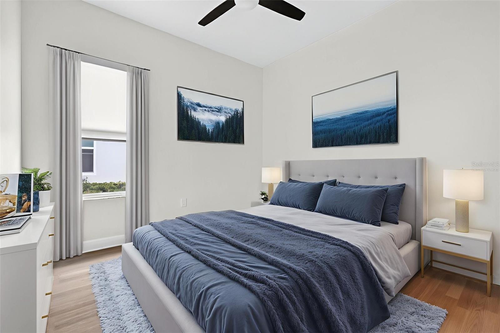 Bedroom 2- virtually staged; new flooring!