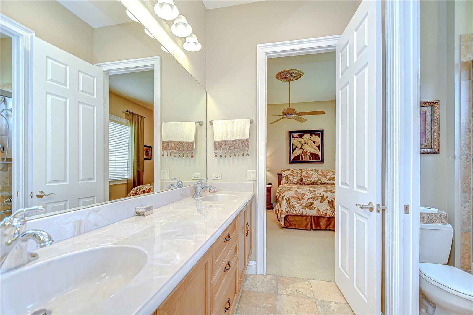 Jack & Jill Bath Double Vanity, Dual Sinks, Tiled Shower