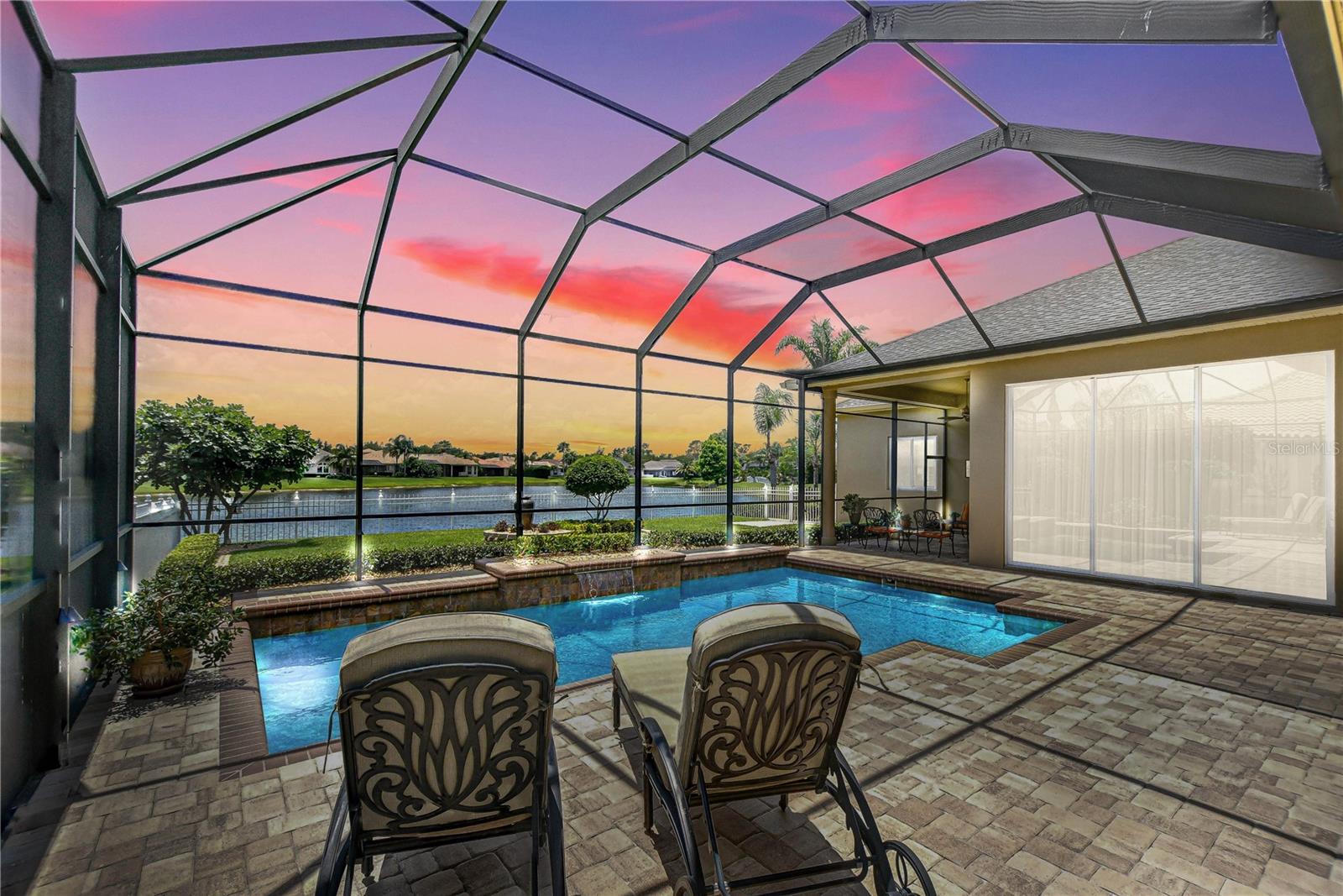 Twilight Pool and Lake View Outdoor and Pool Lighting