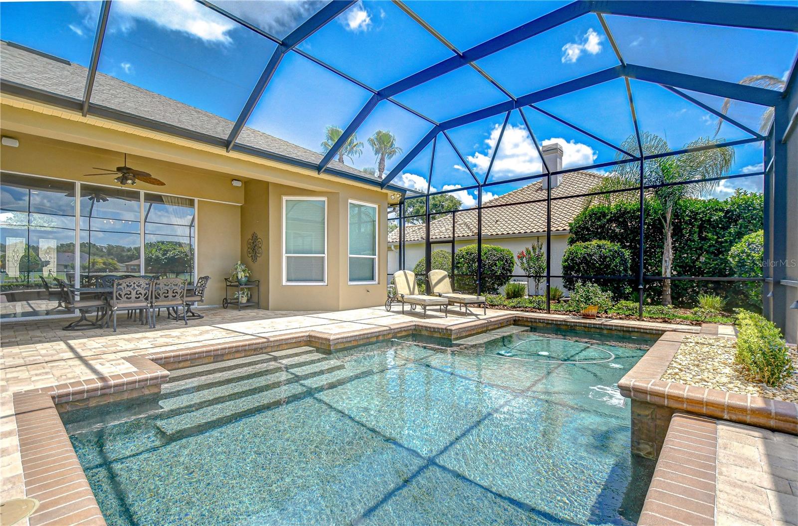 Lanai, PebbleTec Pool Finish, Sheer Descent Waterfall, Sun Deck, Screen Enclosure