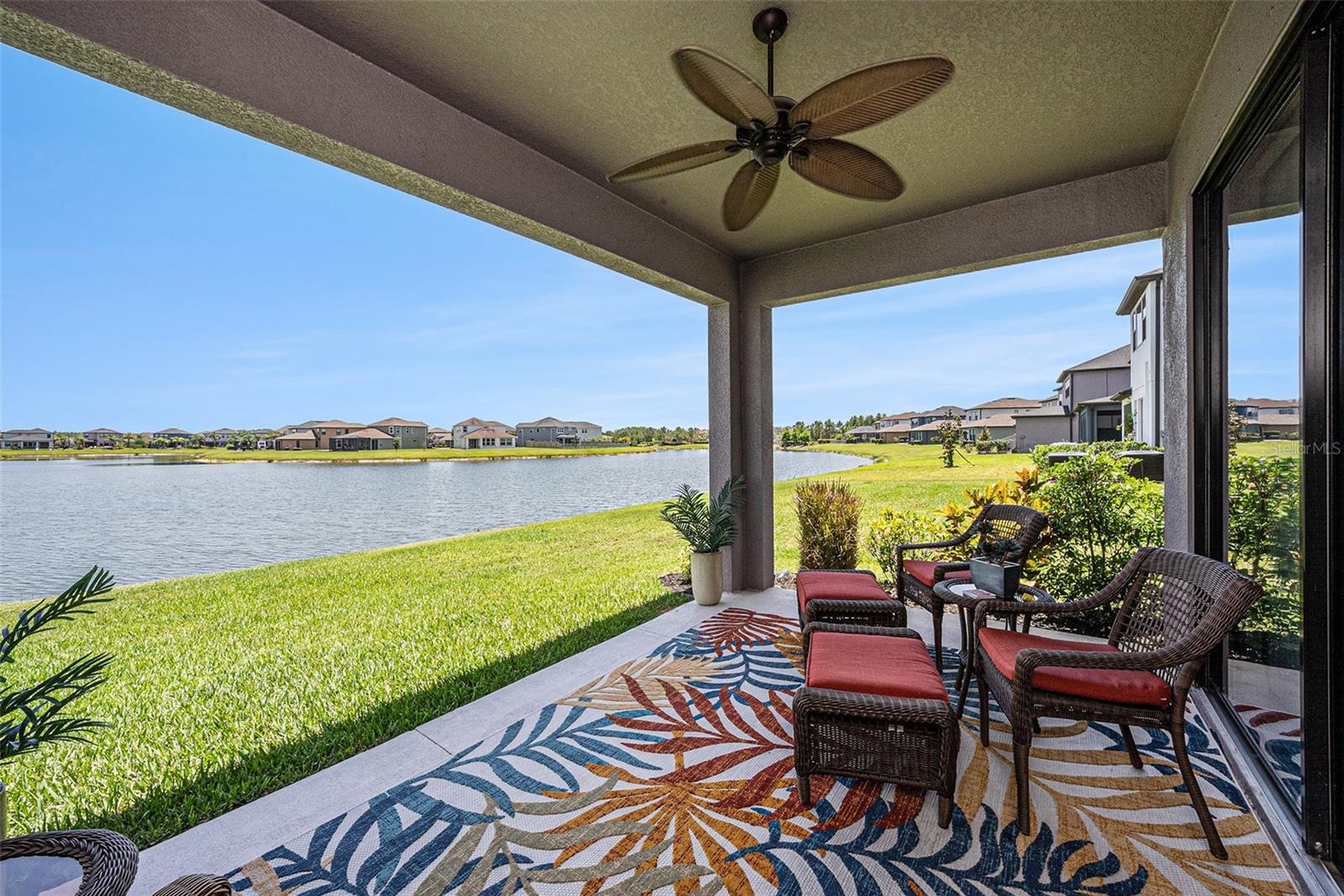 outdoor porch with lake view