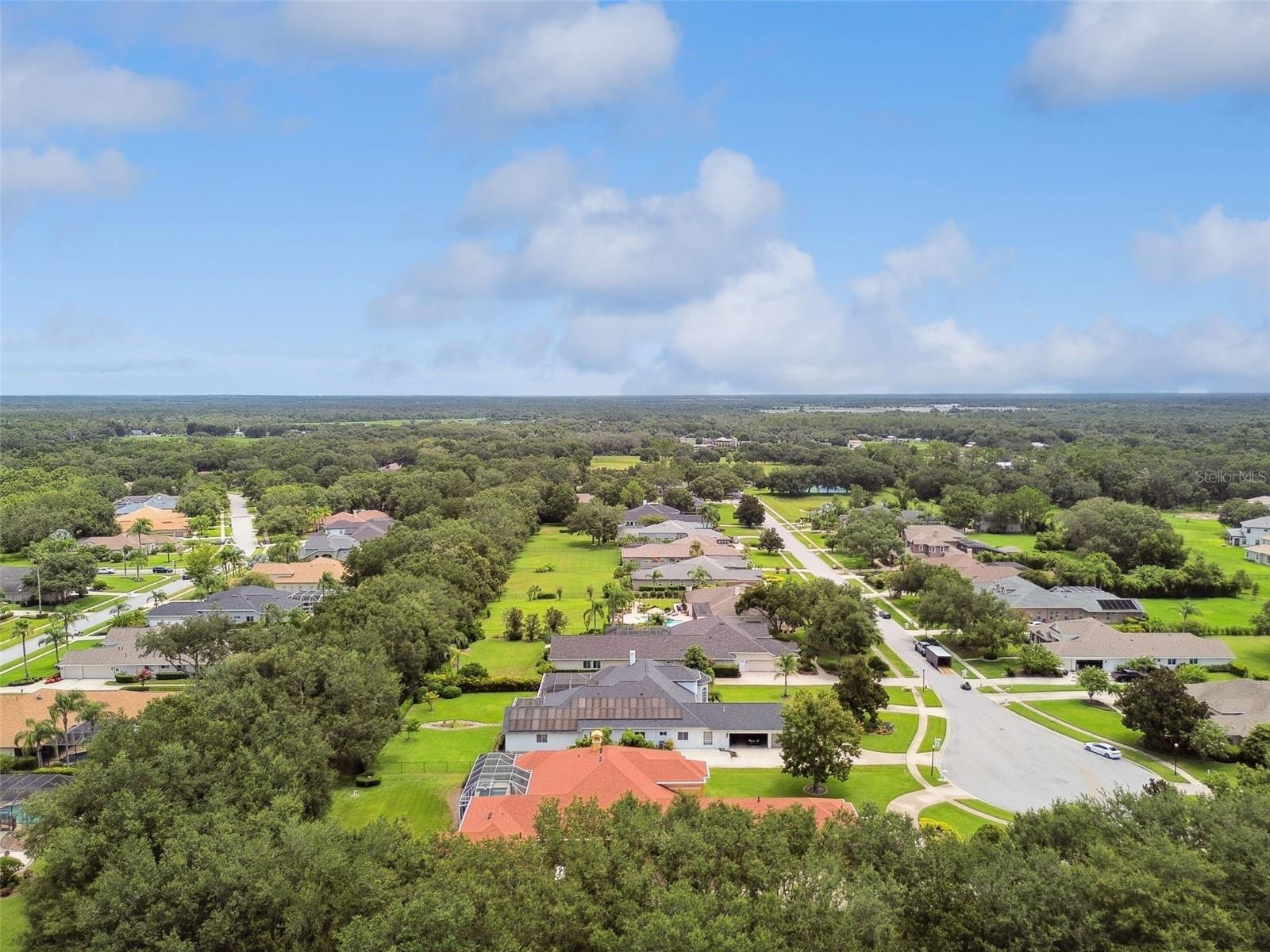 Aerial view from the South looking back towards the street.