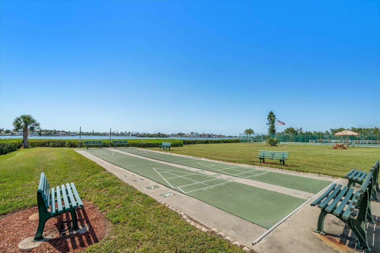What a better way to play shuffleboard that with a picture perfect, waterfront, view.