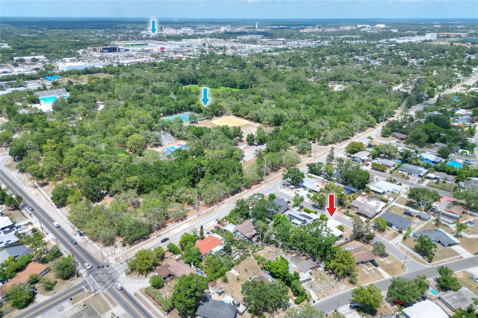 Copeland Park w/pool, blue arrow