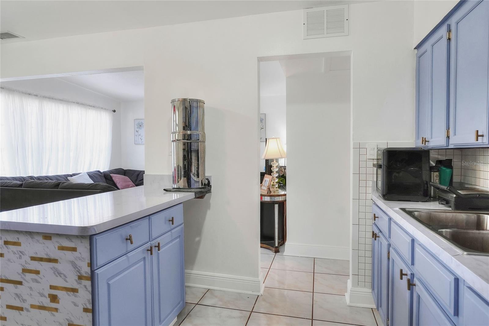Kitchen open to living area