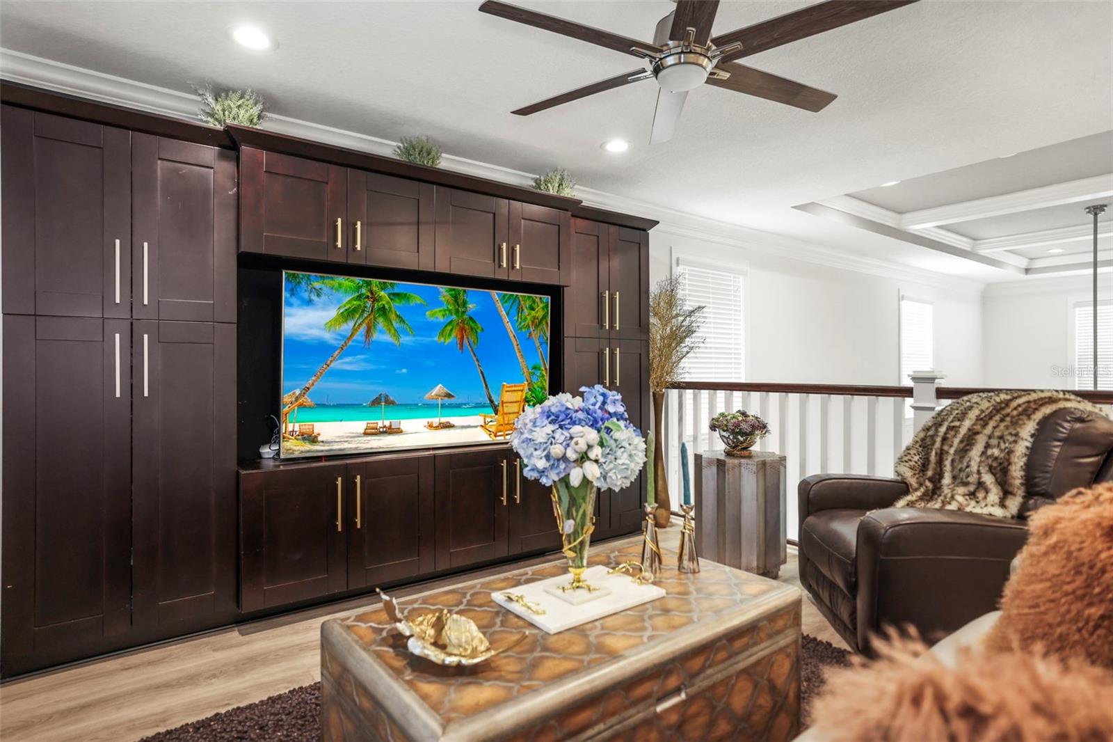 Built-in cabinetry in second story loft