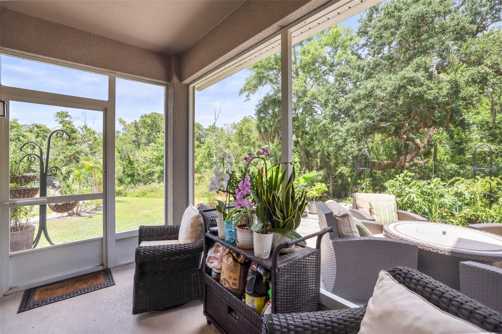 Screened lanai with door to patio