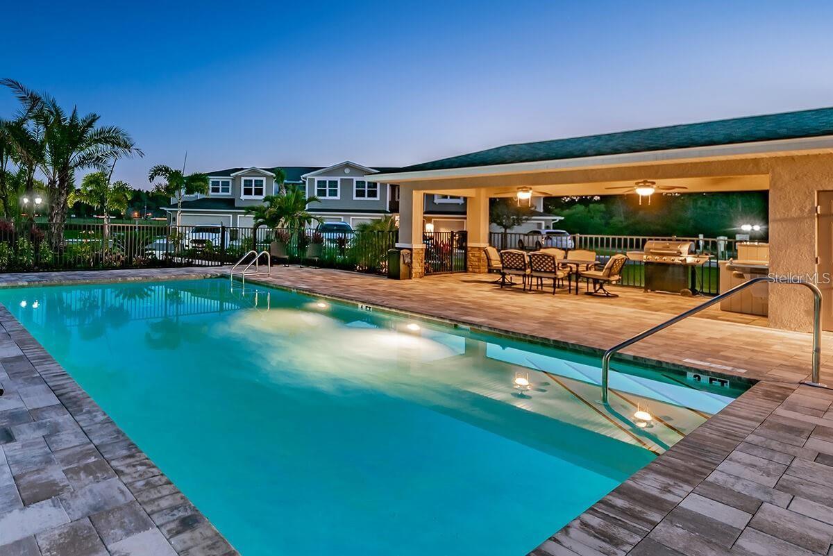 Community pool at night