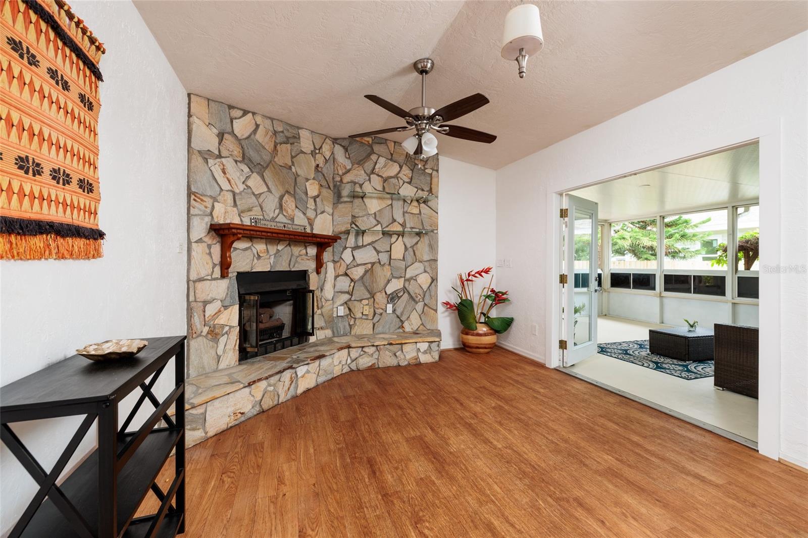 Great Room, Pella Doors leading to  enclosed porch