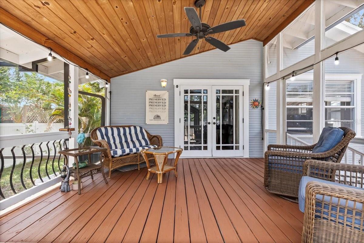 Notice the preserved banner hanging by the French doors