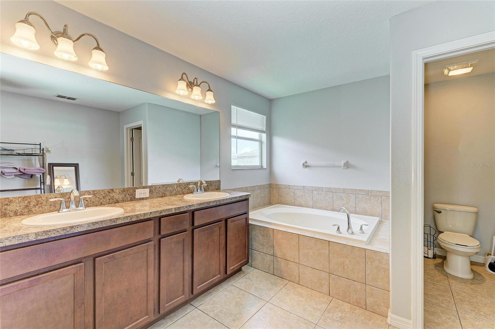 Garden tub and shower in the primary bedroom's bathroom