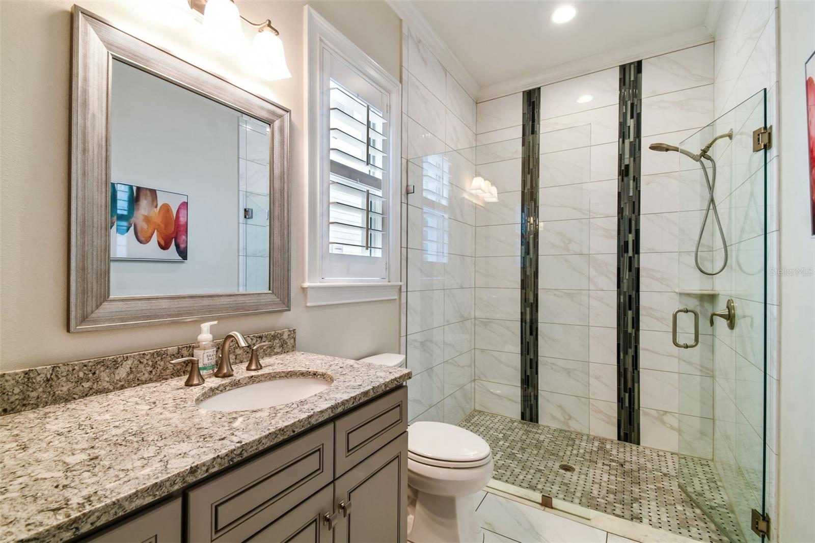First floor pool/guest bathroom with walk-in shower