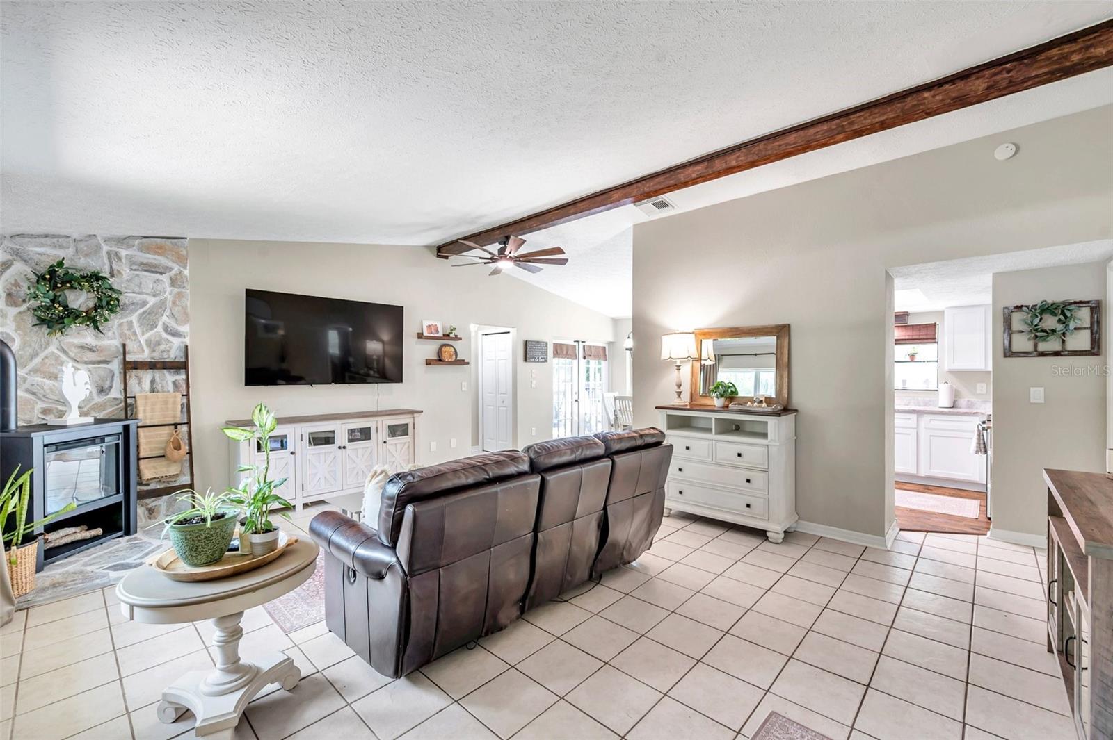 The Living room with vaulted ceilings.