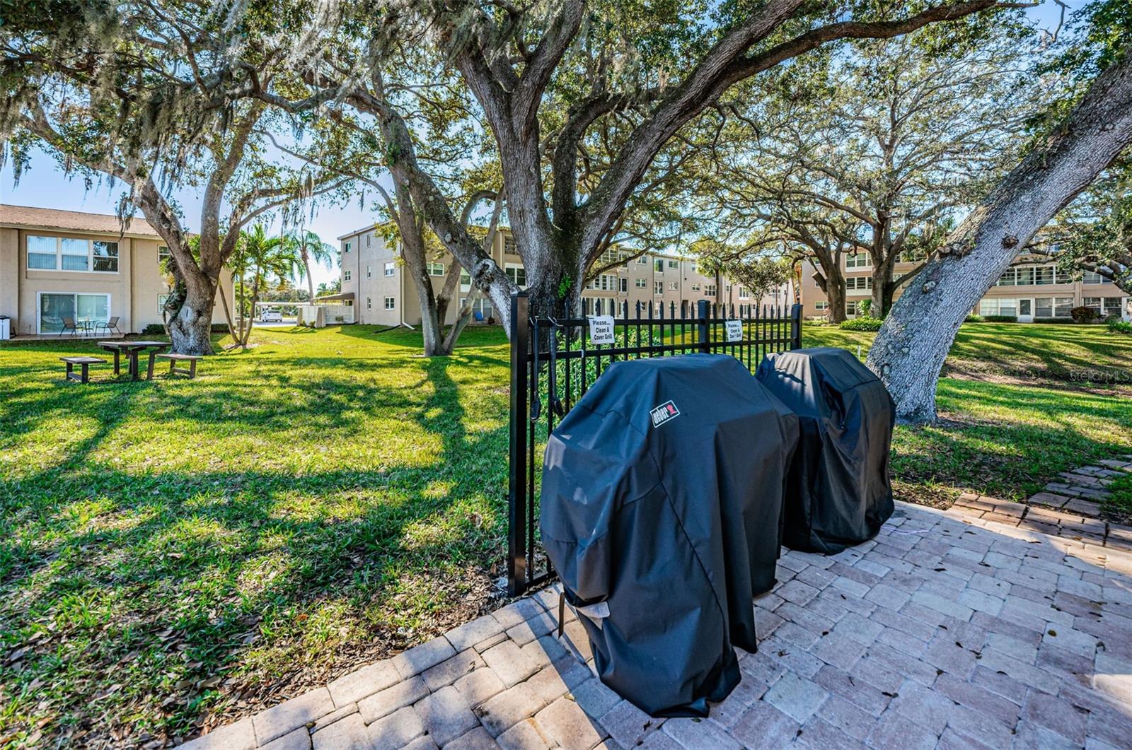 GRILL AREA.  SEE THE PICNIC TABLE.  PICNIC TABLES ARE PEPPERED THROUGH THE COMMUNITY.