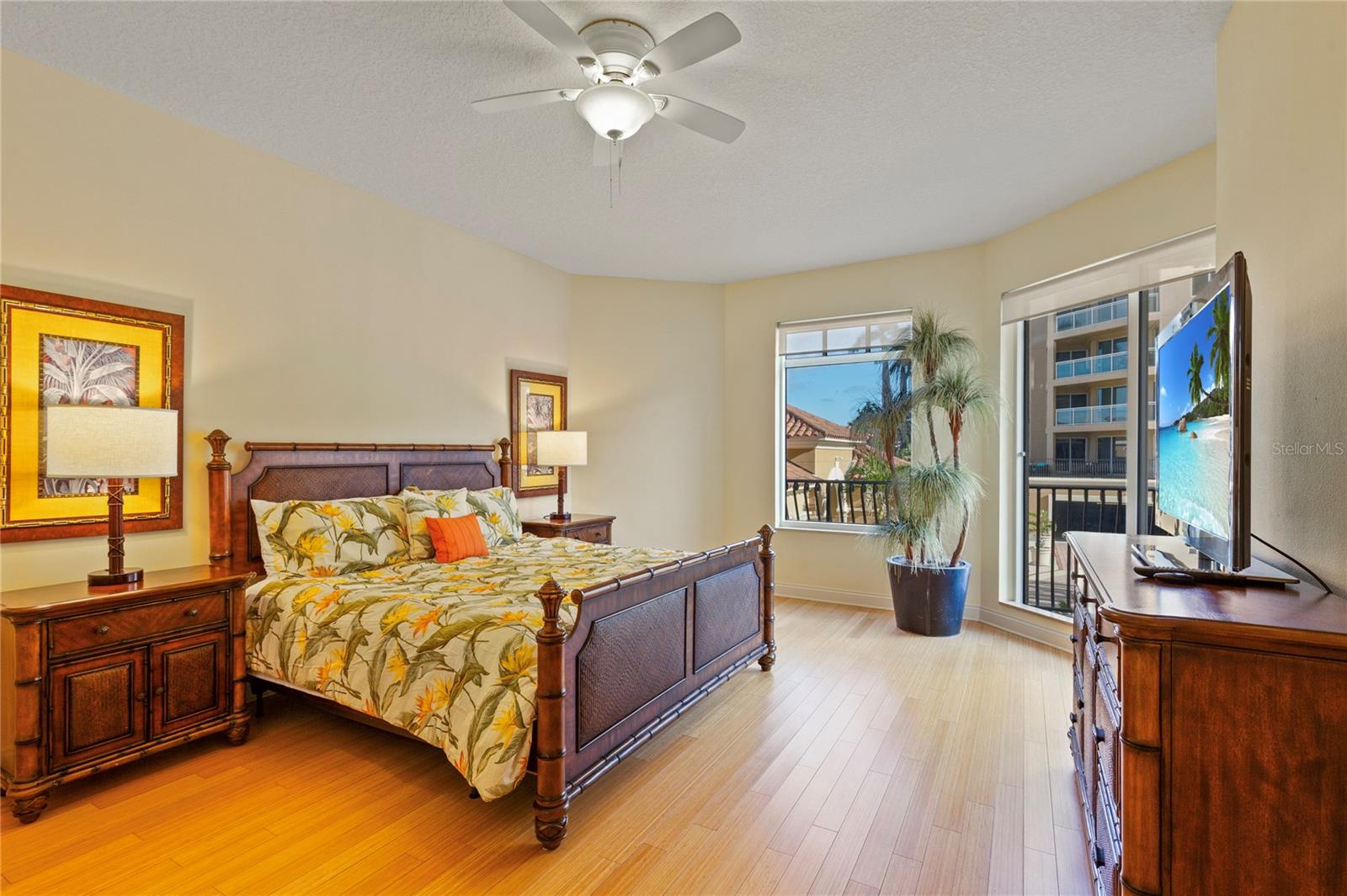 The primary bedroom features a king-sized bed and plenty of room!