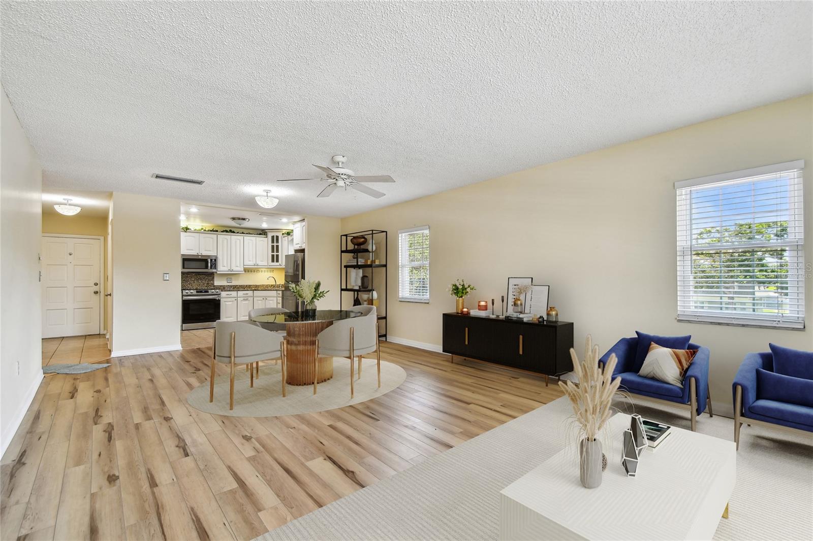 Virtually Staged Living room into Kitchen