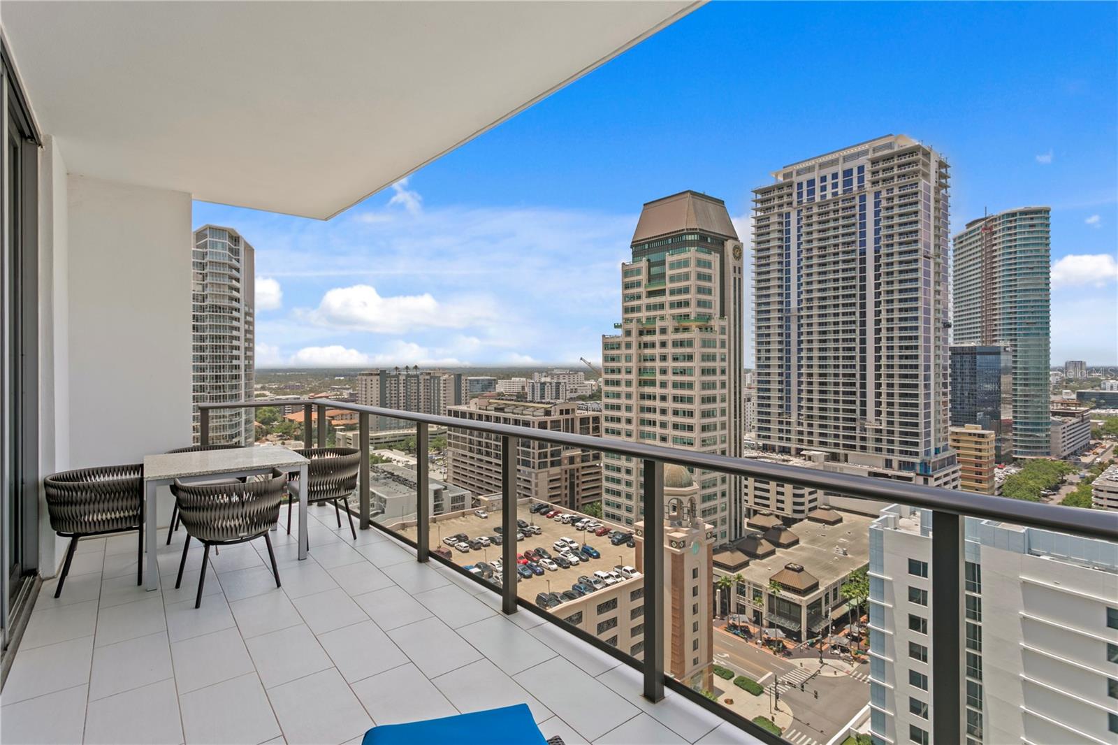 Spacious balcony and city views