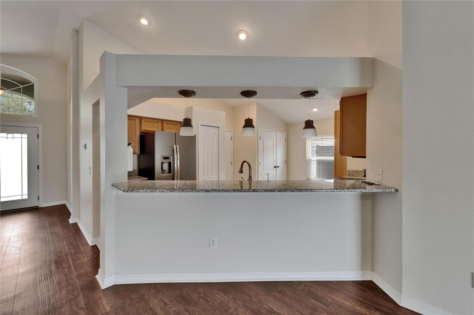 bar top and pass thru to living room