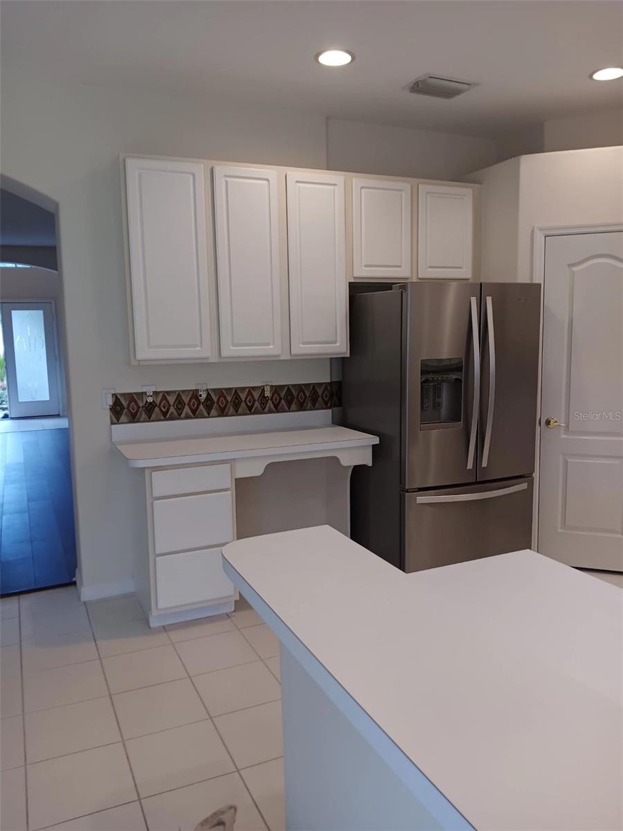 kitchen with built-in work table
