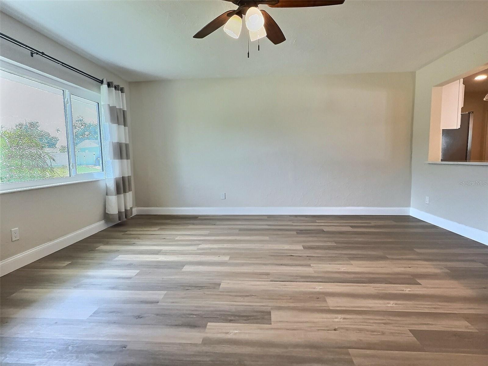 Hallway view into living room