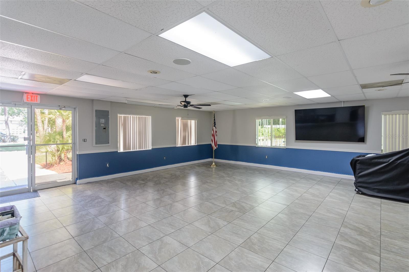 Clubhouse room used for Yoga classes and Bingo nights.  Also a separate room with a billiard table and poker tables.