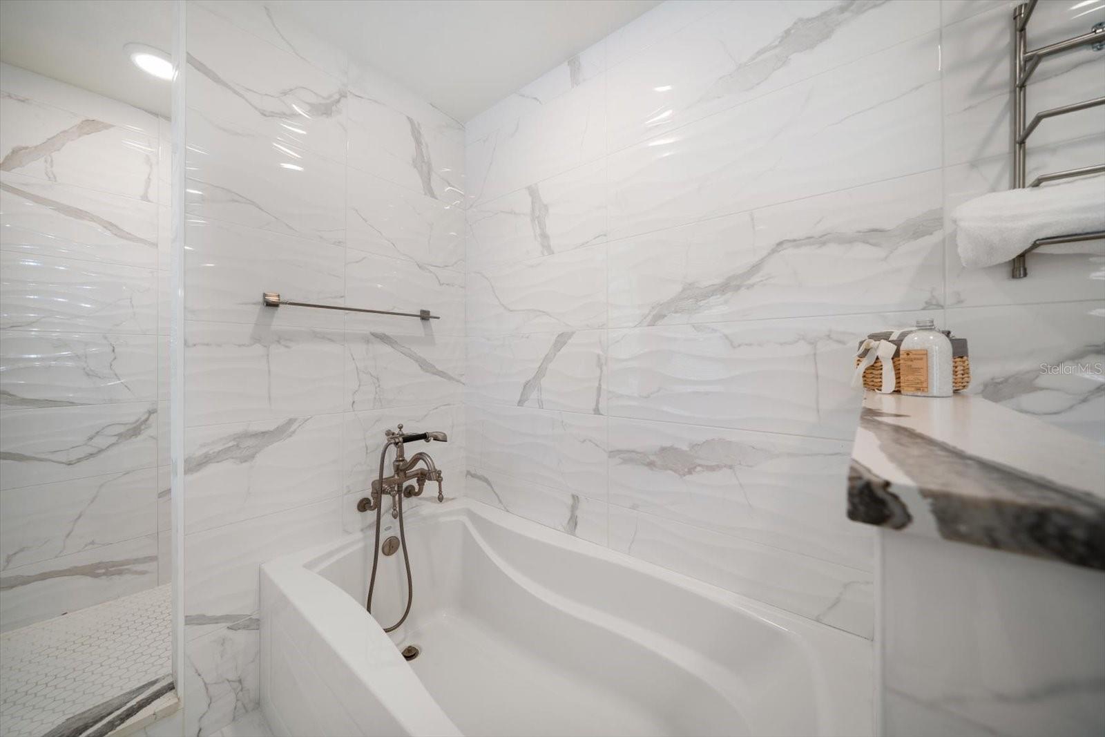 Primary bath with soaking tub.