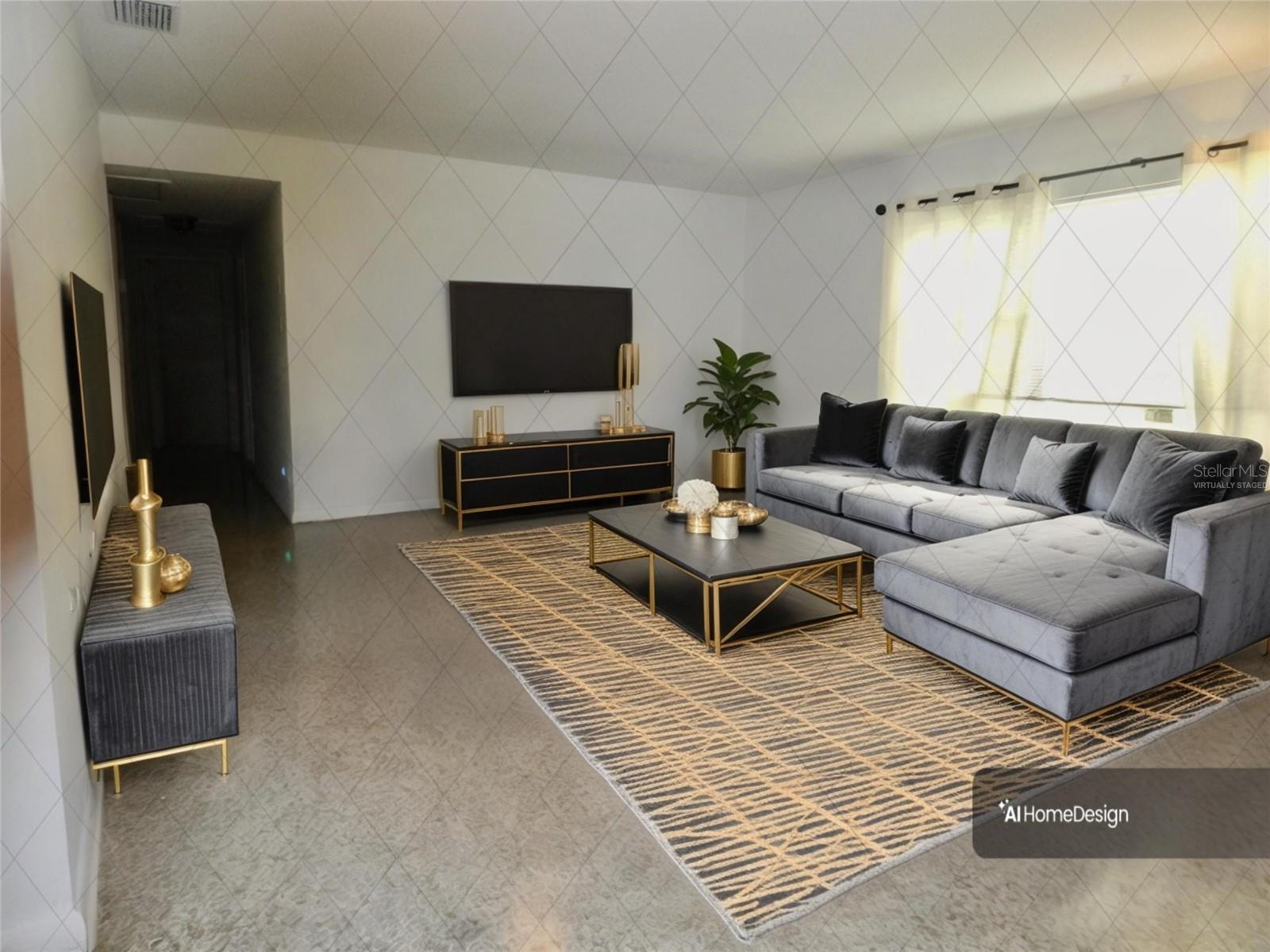 Virtually staged living room