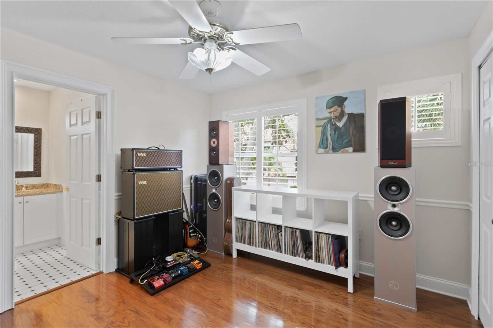 A spacious bedroom, thoughtfully repurposed as a music room, offering flexibility to fit your lifestyle.