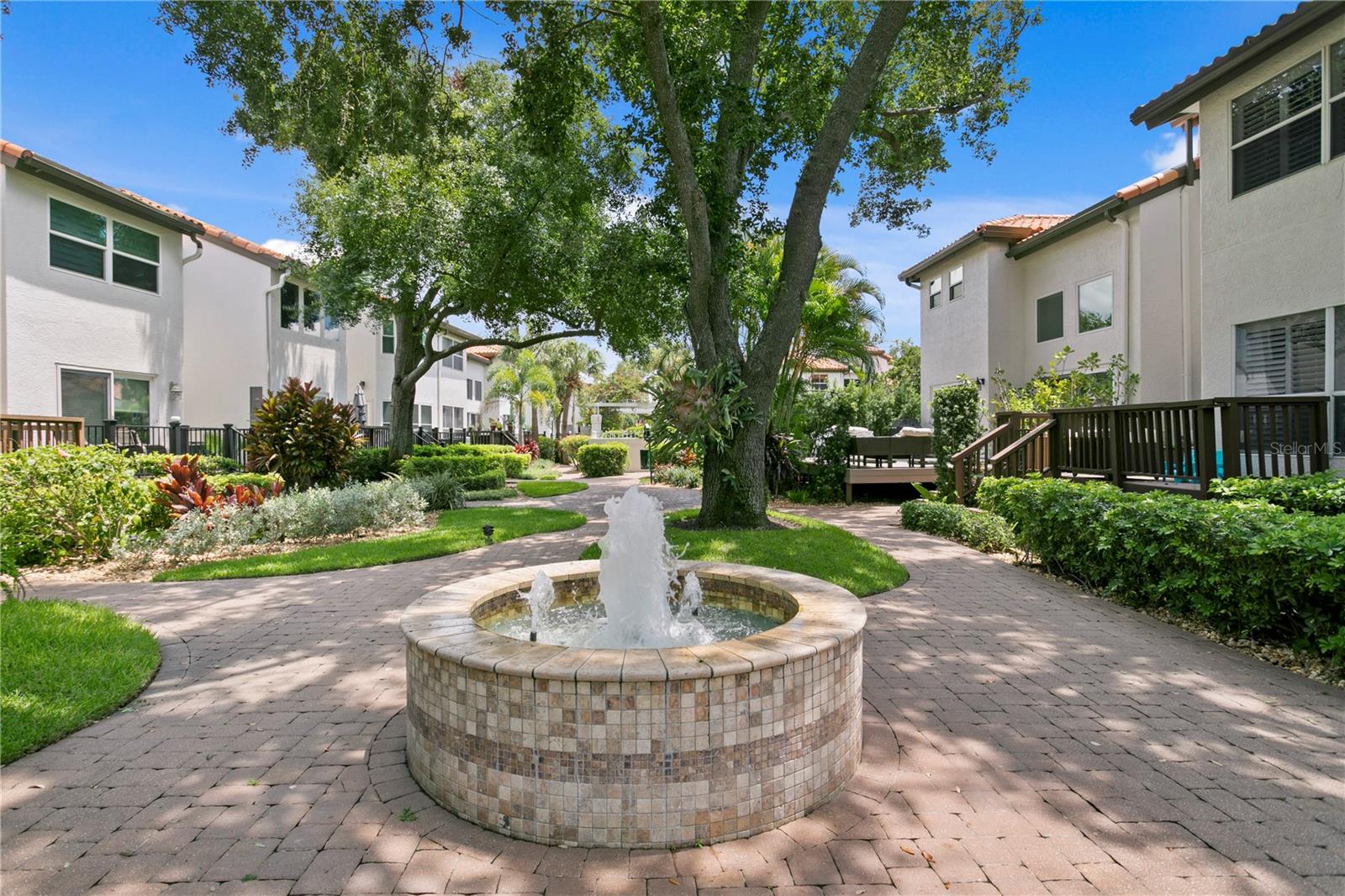At the center of the courtyard is a peaceful fountain.