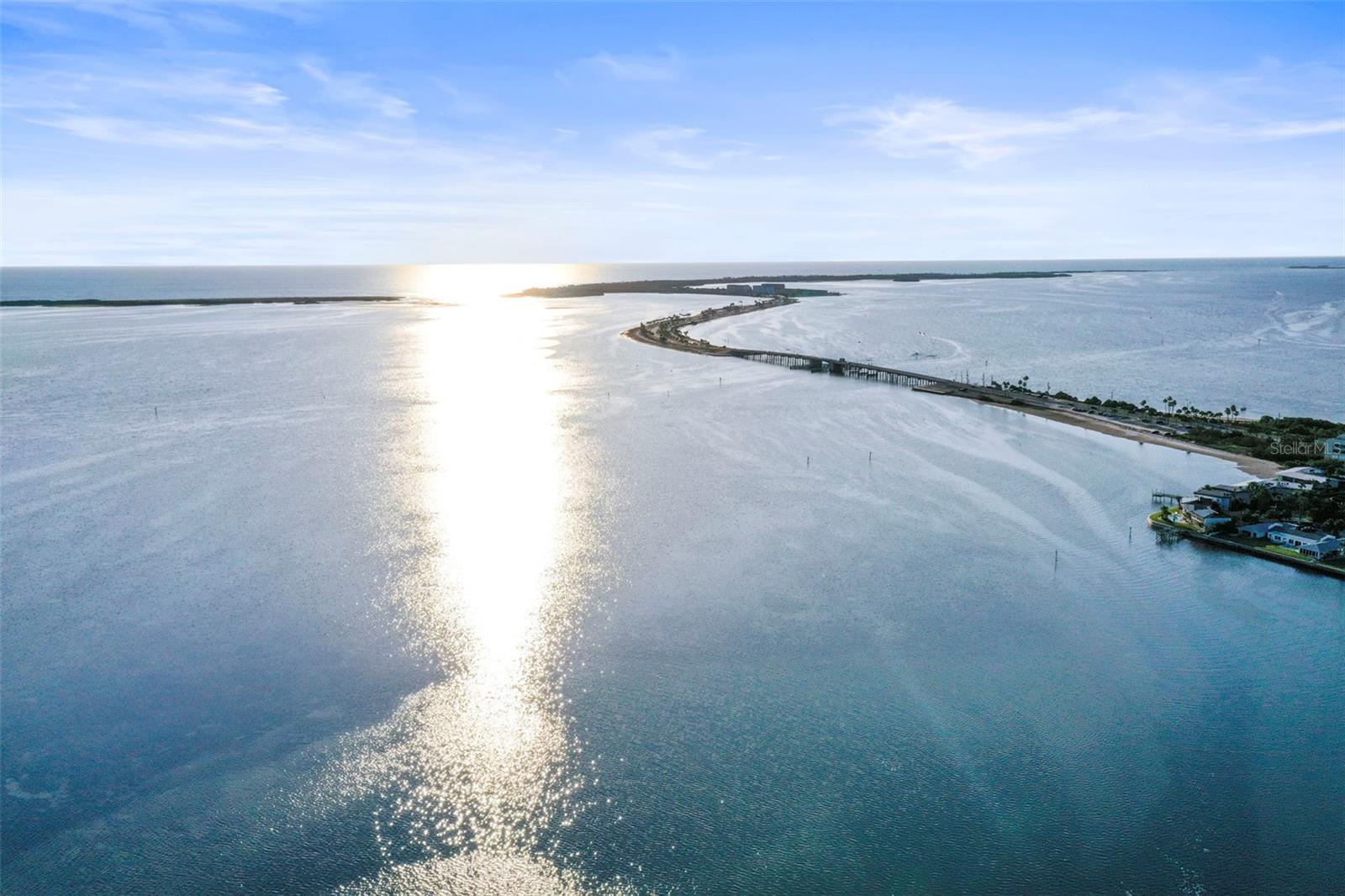 Drone view of the Dunedin Causeway leading to Honeymoon Island.